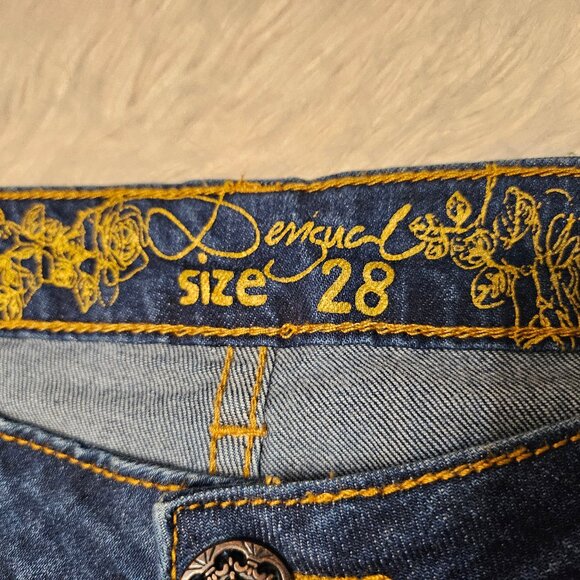 Desigual Blue Straight-Leg Jeans with Colorful Embroidered Patches - Picture 8 of 13